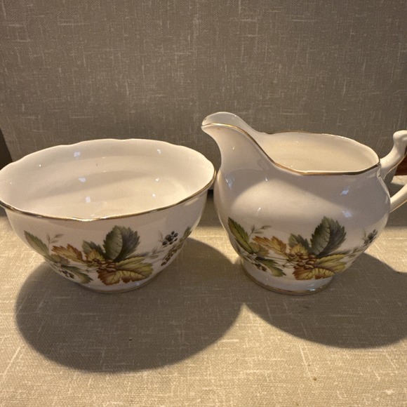 Royal Vale Other - Vintage Royal Vale Autum Leaves Cream Jug And Sugar Bowl